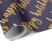 Gold Prettige feestdagen Script Deep Blue Navy Cadeaupapier (Rol Hoek)