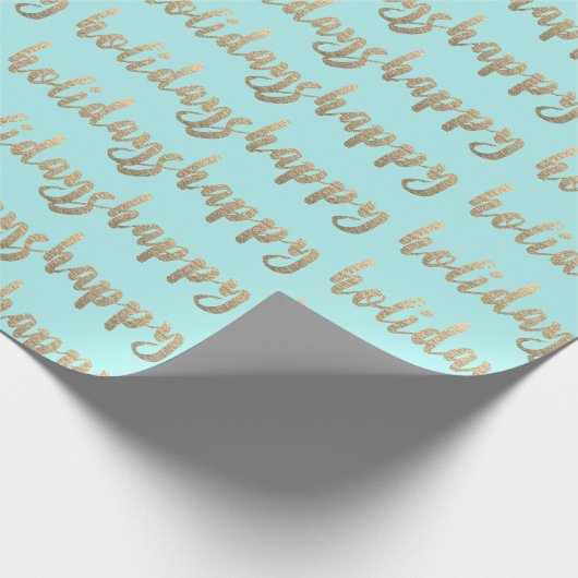 Gold Prettige feestdagen Script Pastel Mint Tiffan Cadeaupapier (Hoek)