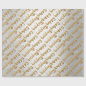 Gold Prettige feestdagen Script Silver Grey White Cadeaupapier (Vlak)