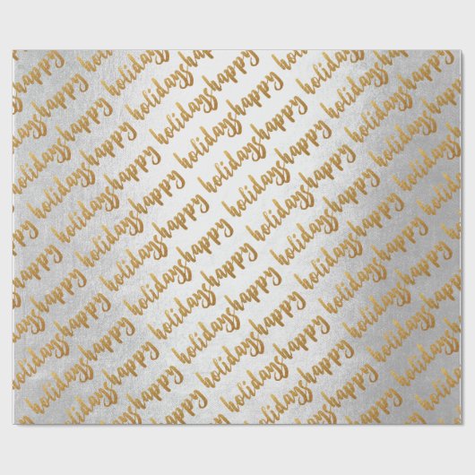 Gold Prettige feestdagen Script Silver Grey White Cadeaupapier (Vlak)
