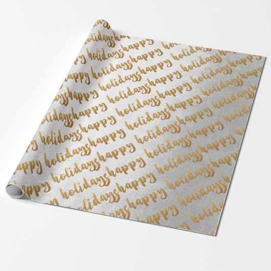 Gold Prettige feestdagen Script Silver Grey White Cadeaupapier (Uitgerold)