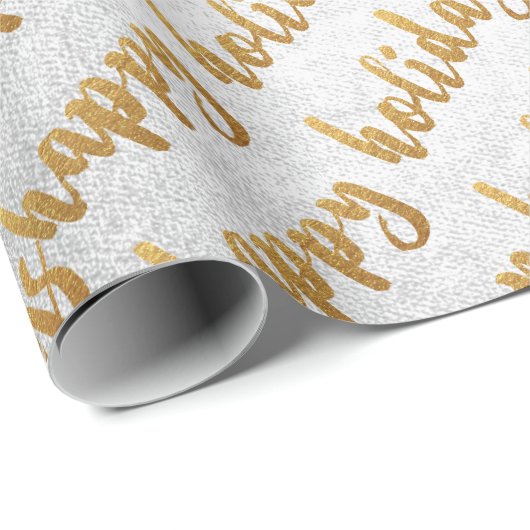 Gold Prettige feestdagen Script Silver Grey White Cadeaupapier (Rol Hoek)