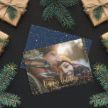 Gold prettige feestdagen sterren feestdagenkaart<br><div class="desc">Gold prettige feestdagen sterren 1 foto kerstfeestkaart. Met een manuscripttekst en goudeffect ontwerp,  kan de blauw achtergrondkleur van de marine verandering zijn om uw stijl aan te passen.</div>