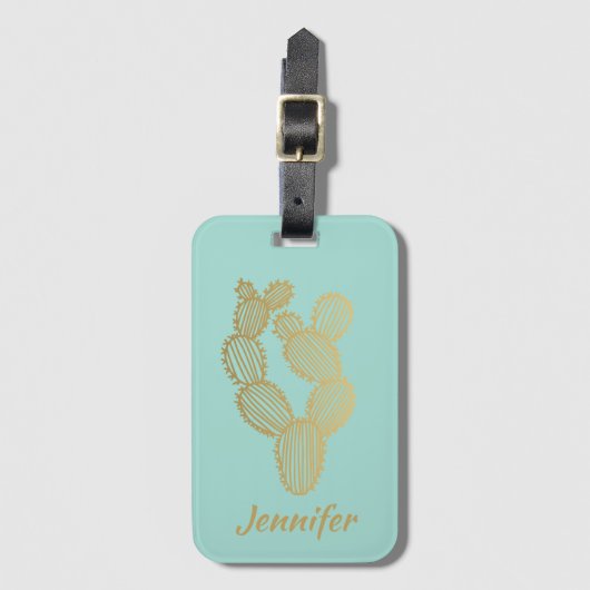 Gold Prickly Cactus Doodle-gepersonaliseerd Bagagelabel (Voorkant (verticaal))