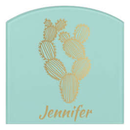 Gold Prickly Cactus Doodle-gepersonaliseerd Deurbordjes