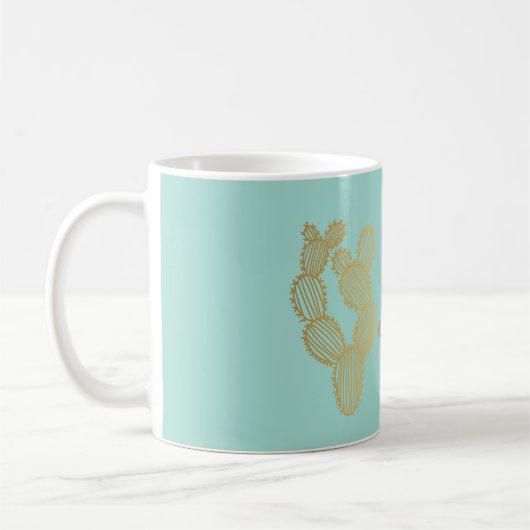 Gold Prickly Cactus Doodle-gepersonaliseerd Koffiemok (Links)