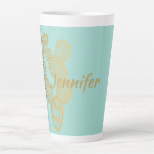 Gold Prickly Cactus Doodle-gepersonaliseerd Latte Mok