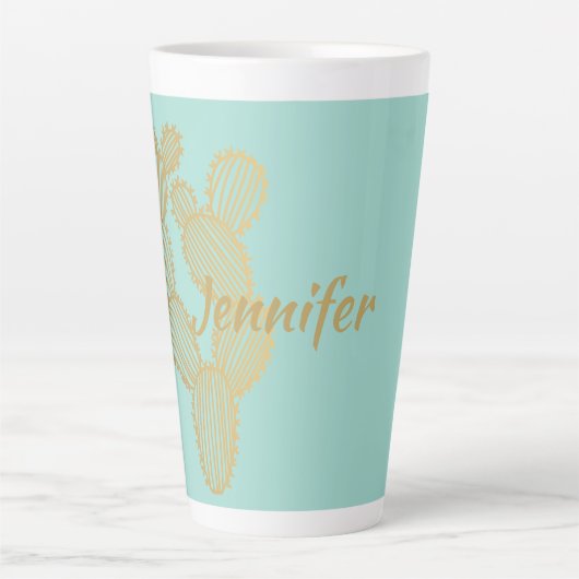 Gold Prickly Cactus Doodle-gepersonaliseerd Latte Mok (Voorkant)