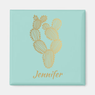 Gold Prickly Cactus Doodle-gepersonaliseerd Magneet