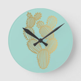 Gold Prickly Cactus Doodle Ronde Klok