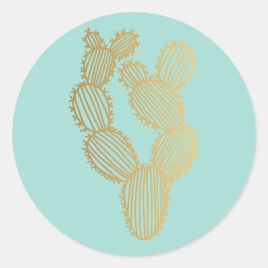 Gold Prickly Cactus Doodle Ronde Sticker (Voorkant)