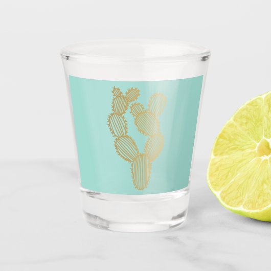 Gold Prickly Cactus Doodle Shot Glas (Voorkant)