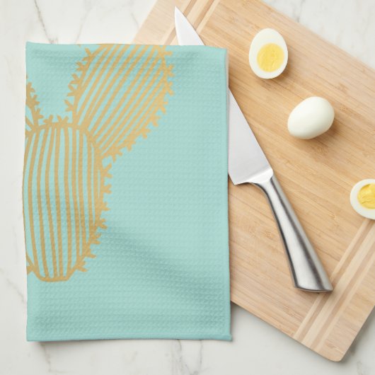 Gold Prickly Cactus Doodle Theedoek (Quarter Fold)