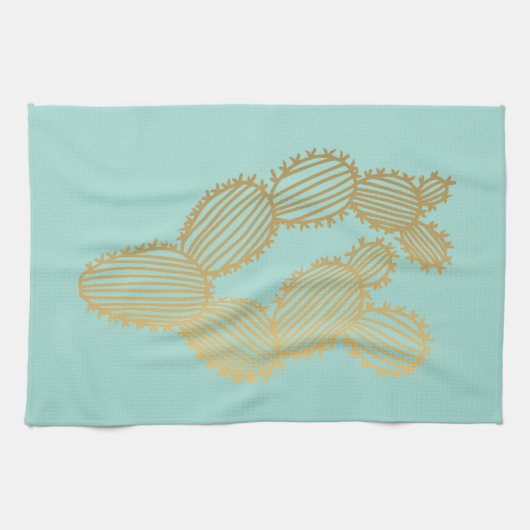 Gold Prickly Cactus Doodle Theedoek (Horizontaal)