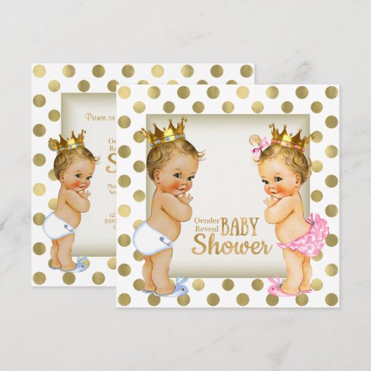 Gold Prince of Princess Gender Reveal Baby shower Kaart (Voorkant / Achterkant)