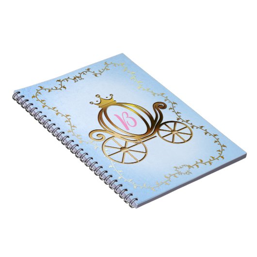 Gold Princess Carriage Blue Storybook gepersonalis Notitieboek (Rechterzijde)