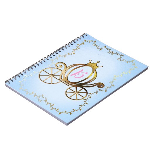 Gold Princess Carriage Blue Storybook gepersonalis Notitieboek (Linkerzijde)