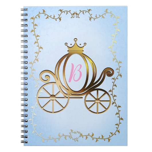 Gold Princess Carriage Blue Storybook gepersonalis Notitieboek (Voorkant)