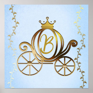 Gold Princess Carriage Blue Storybook gepersonalis Poster