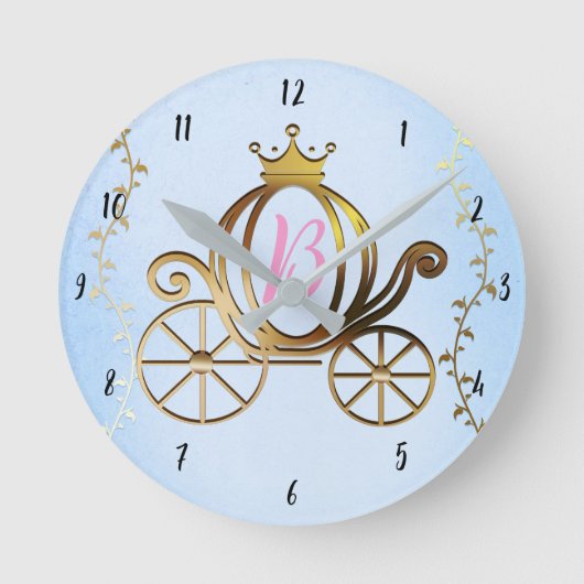Gold Princess Carriage Blue Storybook gepersonalis Ronde Klok (Voorkant)
