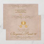 Gold Princess Cinderella Carriage Party Invitation Kaart (Voorkant / Achterkant)