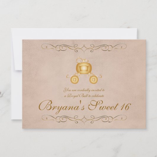 Gold Princess Cinderella Carriage Party Invitation Kaart (Voorkant)