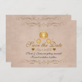 Gold Princess Cinderella Carriage Save the Date Kaart (Voorkant / Achterkant)