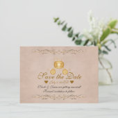 Gold Princess Cinderella Carriage Save the Date Kaart (Staand voorkant)