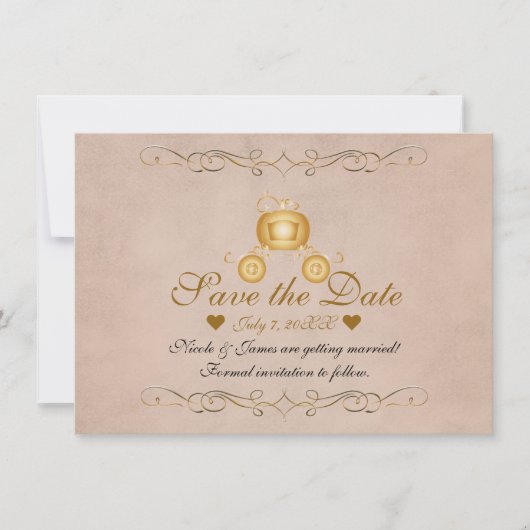 Gold Princess Cinderella Carriage Save the Date Kaart (Voorkant)