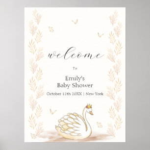 Gold Princess Swan Butterfly Baby shower Welkom Poster