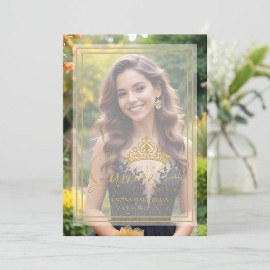 Gold Princess Tiara Exquisite Overlay Vellum XV Kaart (Staand voorkant)