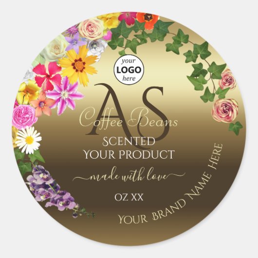 Gold Product Labels Colorful Flowers Monogram Logo (Voorkant)
