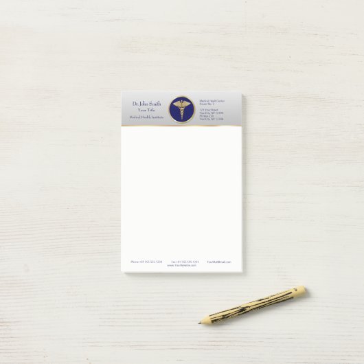 Gold Professional Blue Caduceus Post-it® Notes (Op bureau)