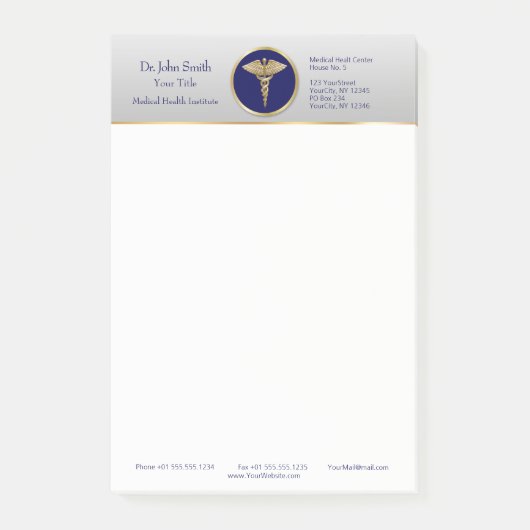 Gold Professional Blue Caduceus Post-it® Notes (Voorkant)