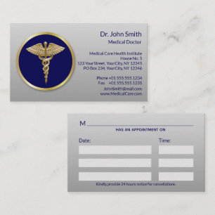 Gold Professional Blue Medical Caduceus Afsprakenkaartje