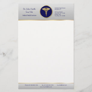 Gold Professional Blue Medical Caduceus Briefpapier