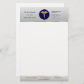 Gold Professional Blue Medical Caduceus Briefpapier (Voorkant / Achterkant)