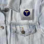 Gold Professional Caduceus Blue Medical Vierkante Button 5,1 Cm (In situ)