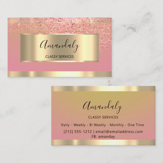 Gold Professional Consulting Stusty Pink Glitter Visitekaartje (Voorkant / Achterkant)