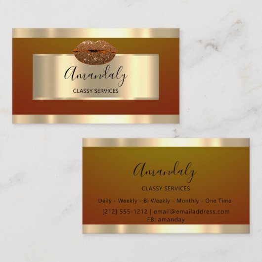 Gold Professional Makeup Artist Glitter Kiss Lips Visitekaartje (Voorkant / Achterkant)