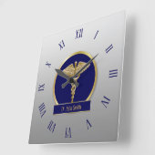 Gold Professional Medical Caduceus Blue Name Vierkante Klok (Hoek)