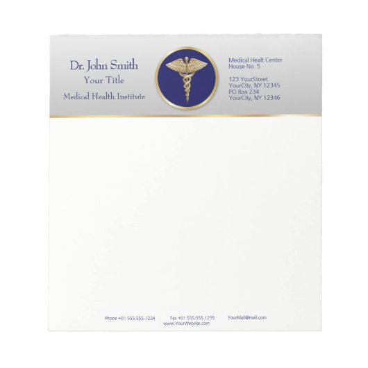 Gold Professional Medical Caduceus Blue Notitieblok (Voorkant)