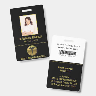 Gold Professional Medical Caduceus Emblem Photo ID Badge