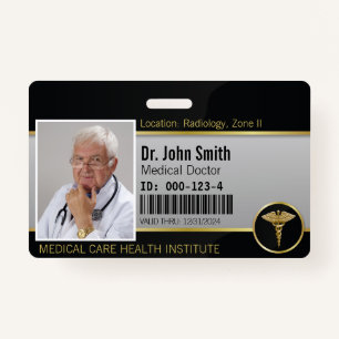Gold Professional Medical Caduceus Foto ID Badge