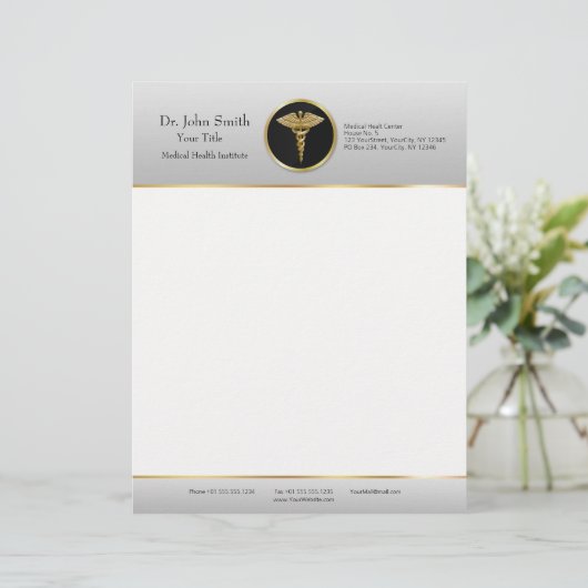 Gold Professional Medical Caduceus - Letterhead Briefhoofd Sjabloon (Staand voorkant)