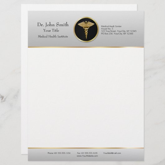 Gold Professional Medical Caduceus - Letterhead Briefhoofd Sjabloon (Voorkant / Achterkant)