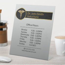 Gold Professional Medical Caduceus Openingstijden Reclamebord Met Voetstuk