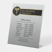 Gold Professional Medical Caduceus Openingstijden Reclamebord Met Voetstuk (Voorkant)
