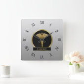Gold Professional Medical Caduceus Vierkante Klok (Huis)