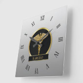 Gold Professional Medical Caduceus Vierkante Klok (Hoek)